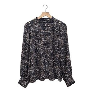LOFT Women’s Blue Floral Print Polyester Long Sleeve Back Button Blouse Size M